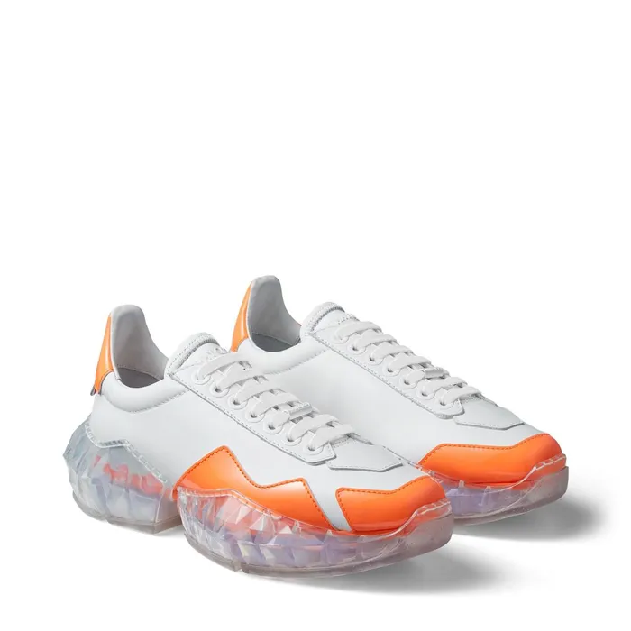 YkDiamondF White Leather Low Top Trainers NeonOrange Trim Whiteneon Orange Women JIMMY CHOO Sneakers