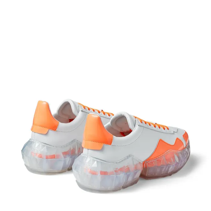 YkDiamondF White Leather Low Top Trainers NeonOrange Trim Whiteneon Orange Women JIMMY CHOO Sneakers