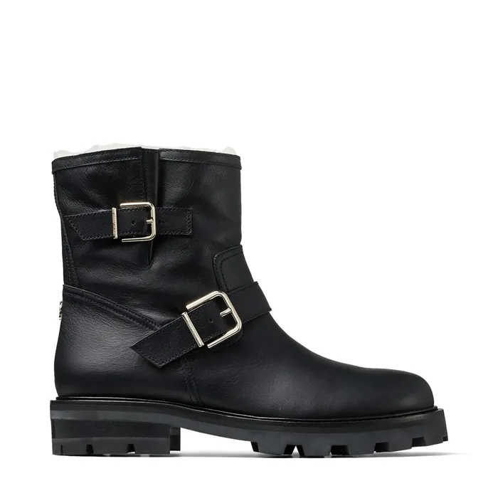 Youth Ii Black Smooth Leather Biker Boots With Gold Buckles And Shearling Lining Blacknatural Women JIMMY CHOO Boots Youth Ii Black Smooth Leather Biker Boots With Gold Buckles And Shearling Lining Blacknatural Women JIMMY CHOO Boots