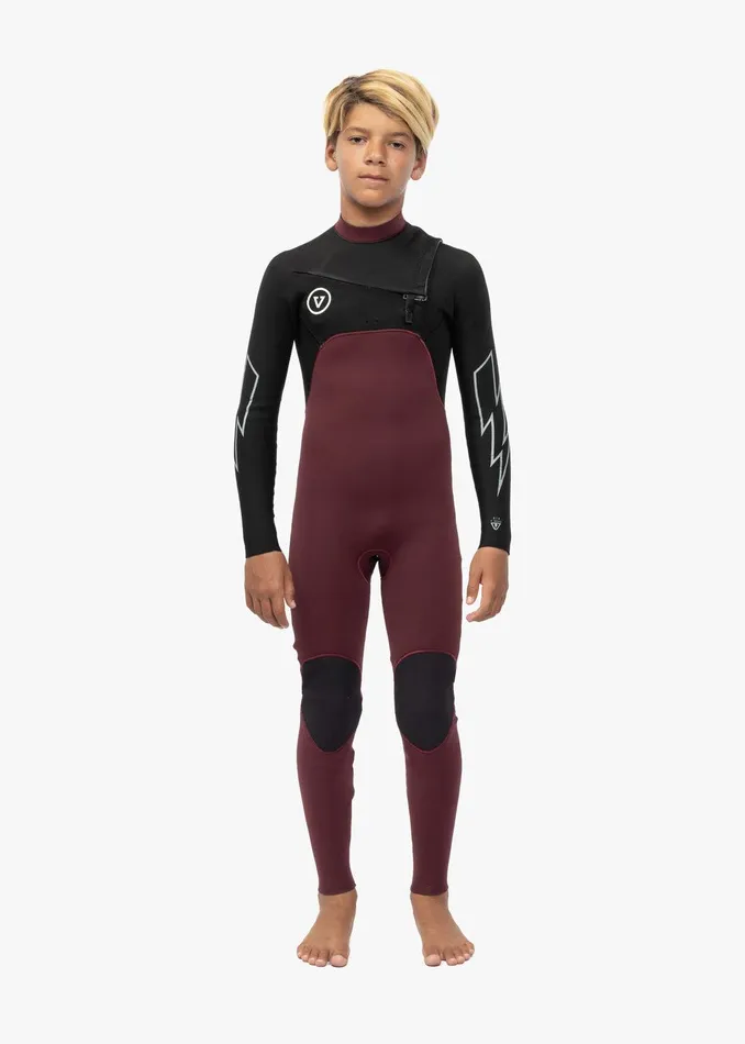 Youth Vissla 7 Seas Boys 43 Bolt Full Chest Zip Wetsuit Wine