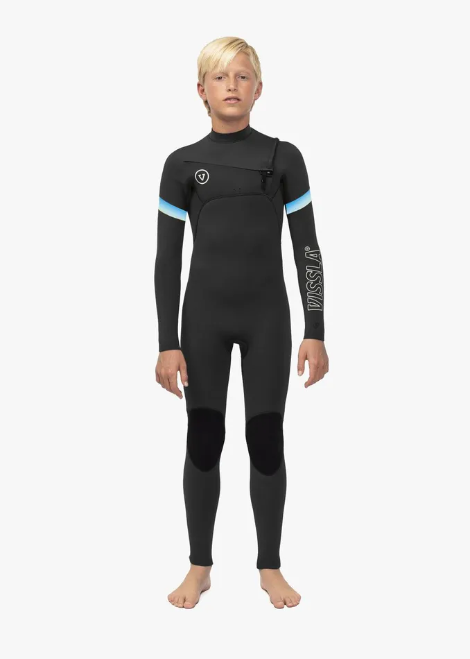 Youth Vissla 7 Seas Boys Raditude 43 Full Chest Zip Wetsuit Black 2